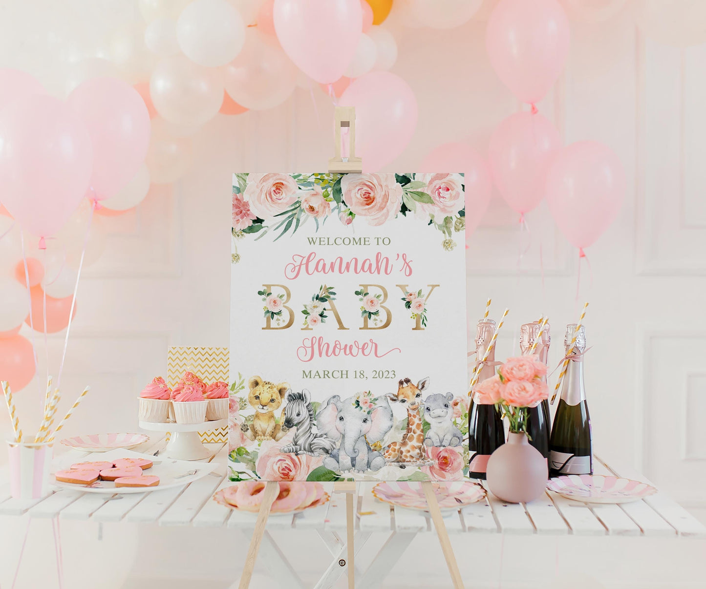 Girl Safari Baby Shower Welcome Sign, S2