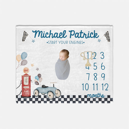 Race Car Baby Milestone Blanket, Vintage Race Car B66