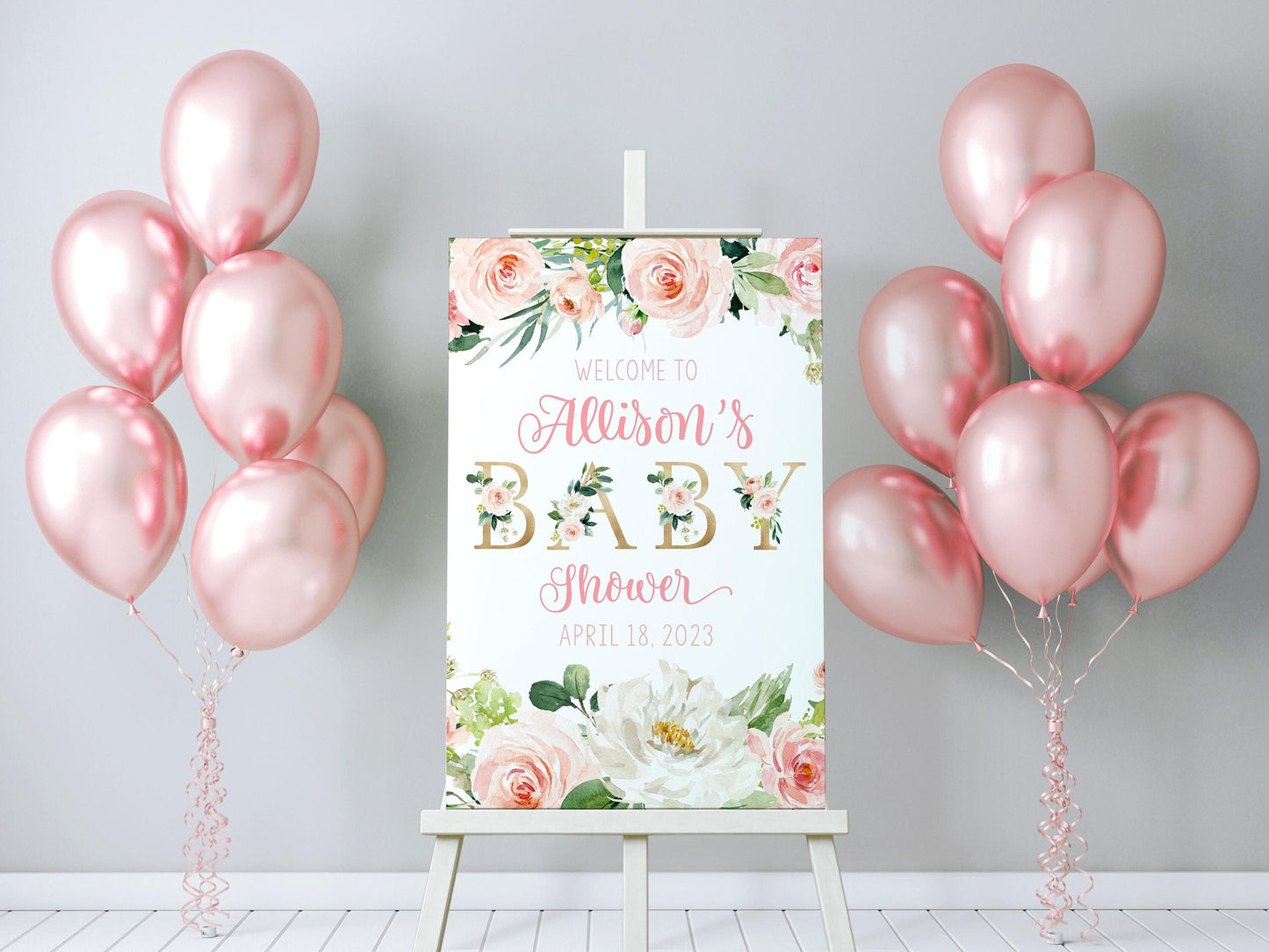 Blush and Cream Floral Baby Shower Welcome Sign, F32