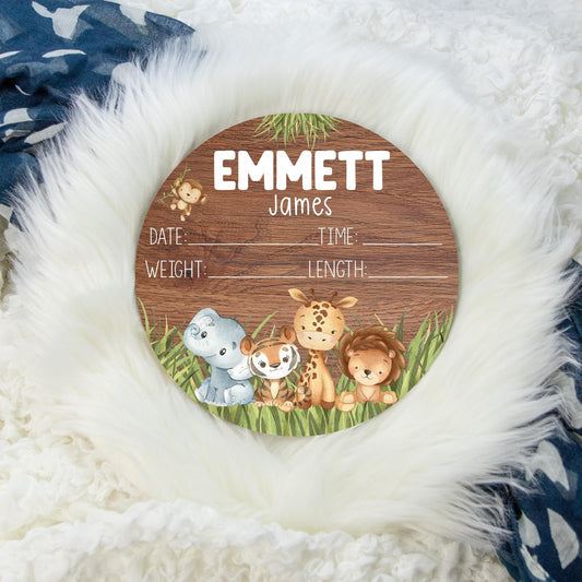 Safari Birth Stat Sign, Round Wood Birth Stat Sign, Safari Stat Sign, Safari Animal Sign, Personalized Birth Stat Sign, Newborn Gift S63