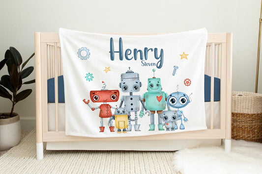 Robot Personalized Baby Blanket, B18