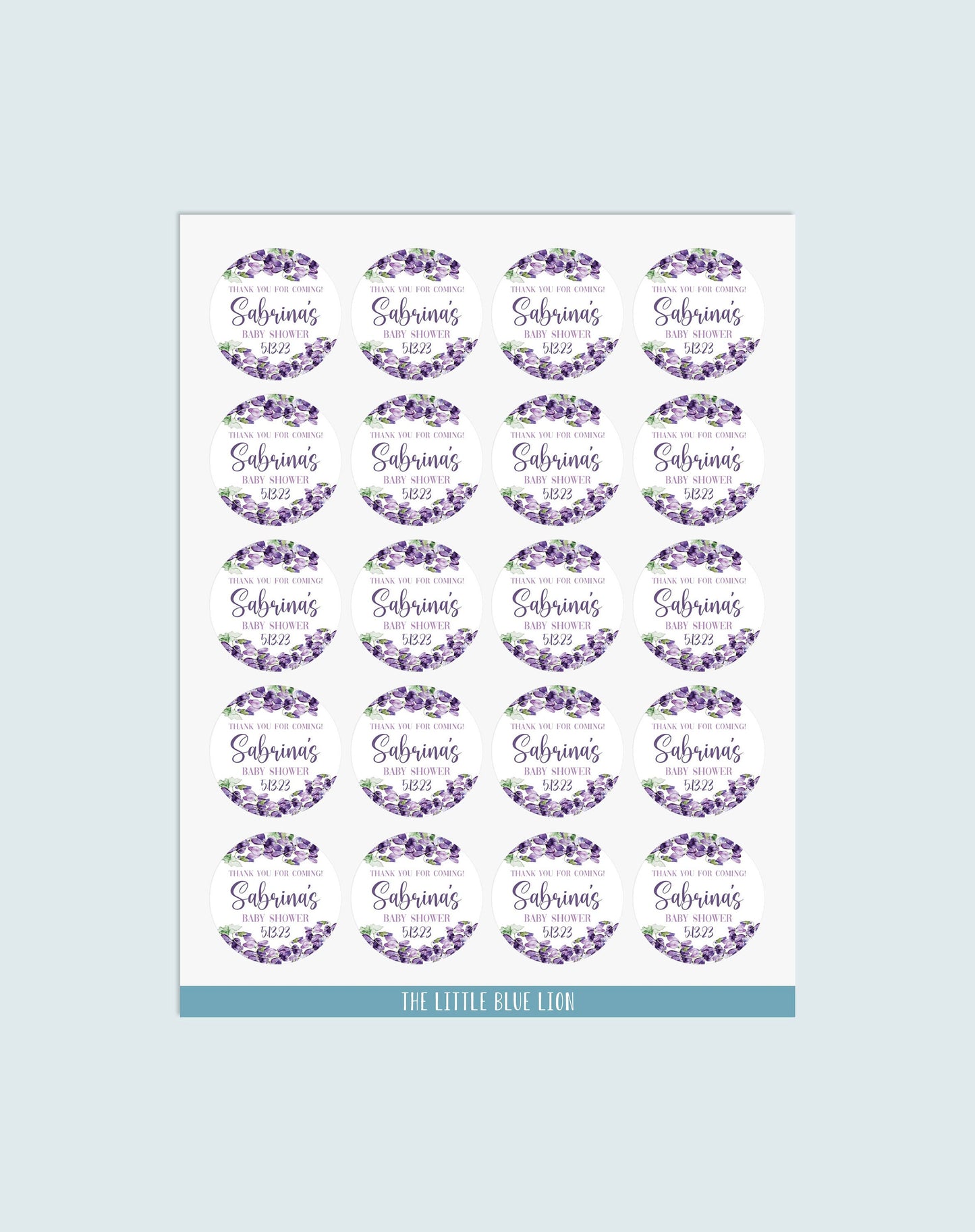 Violets Baby Shower Favor Stickers, F72