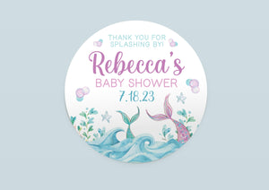 Mermaid Baby Shower Favor Stickers and Thank You Labels, O34