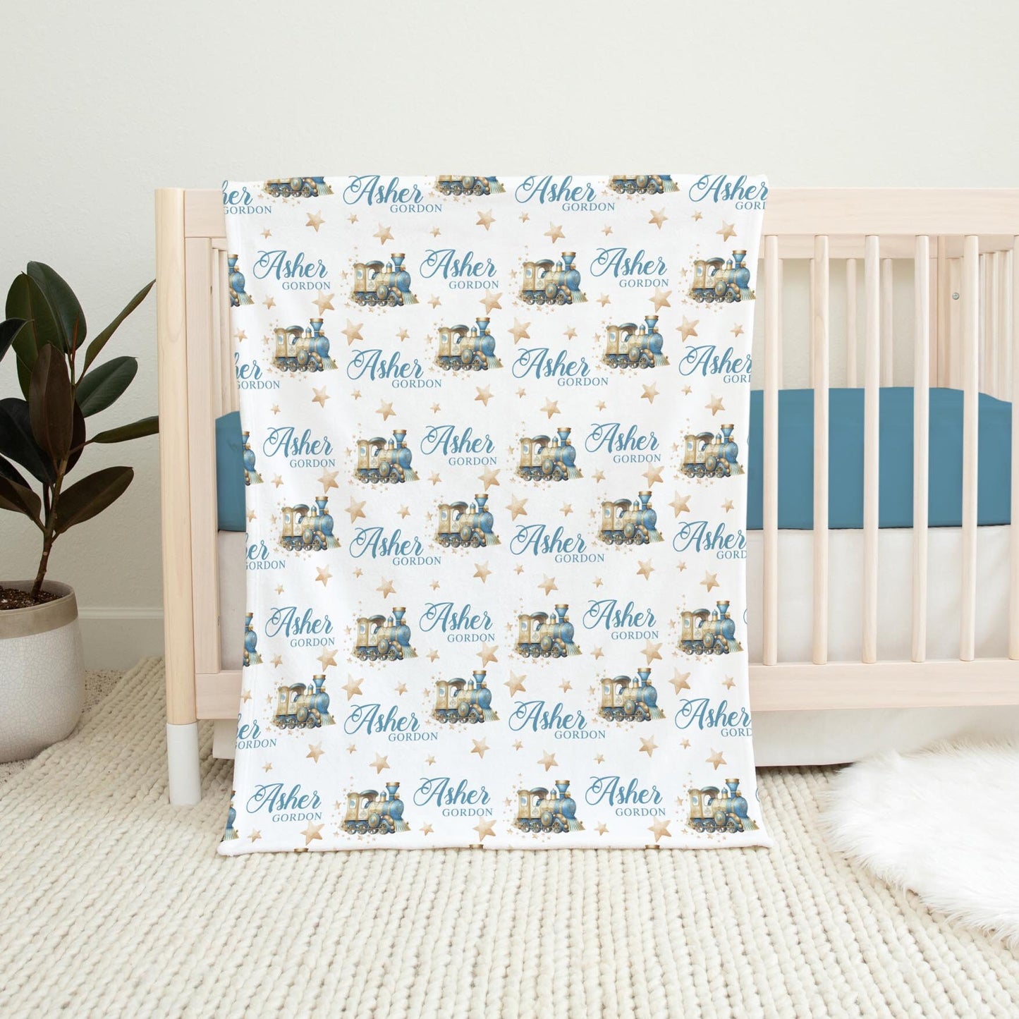 Train Swaddle Set, Blue Train B68