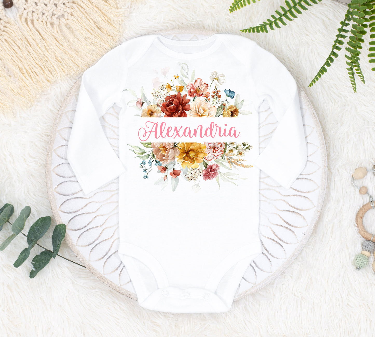 Wild Flower Baby Bodysuit, Girl Boho Baby Outfit F99