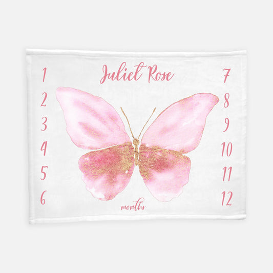 Pink and Gold Butterfly Milestone Blanket G5