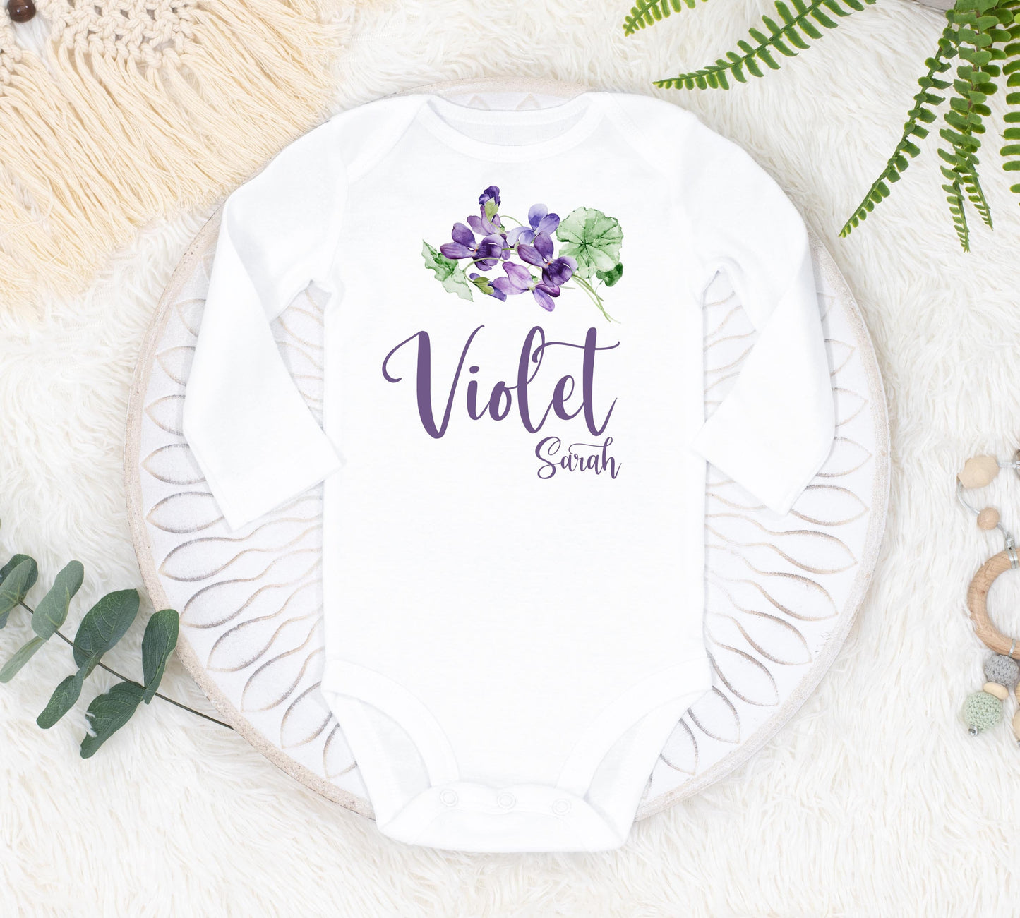 Violets Baby Bodysuit, Floral Baby Bodysuit F72