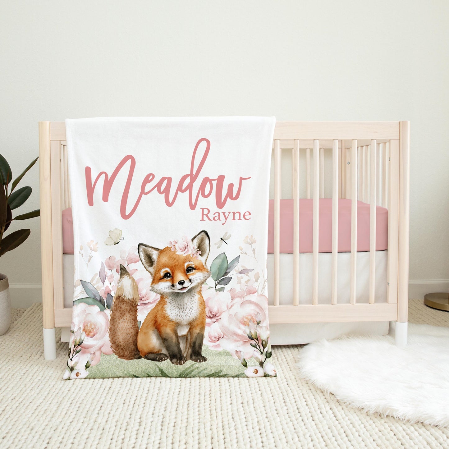 Girl Fox Nursery Baby Blanket, Woodland W56