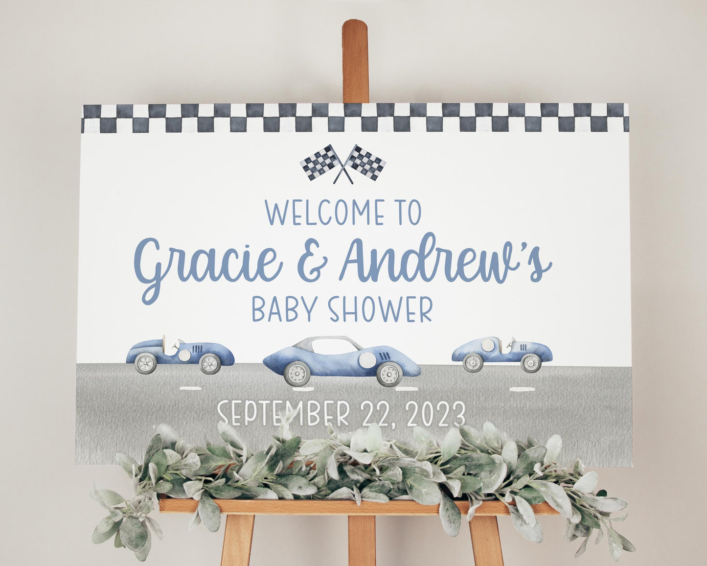 Race Car Baby Shower Welcome Sign, T56