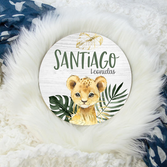 Lion Round Wood Name Sign, Safari S31