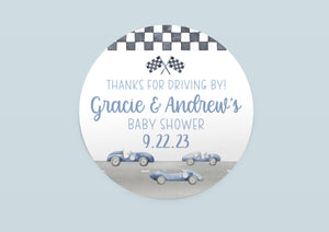 Race Car Baby Shower Favor Stickers, Vintage T56