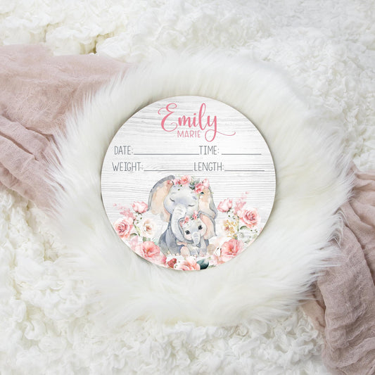 Elephant Baby Girl Wood Birth Stat Sign, S64