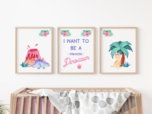 Girl Dinosaur Nursery Wall Art Poster, G20