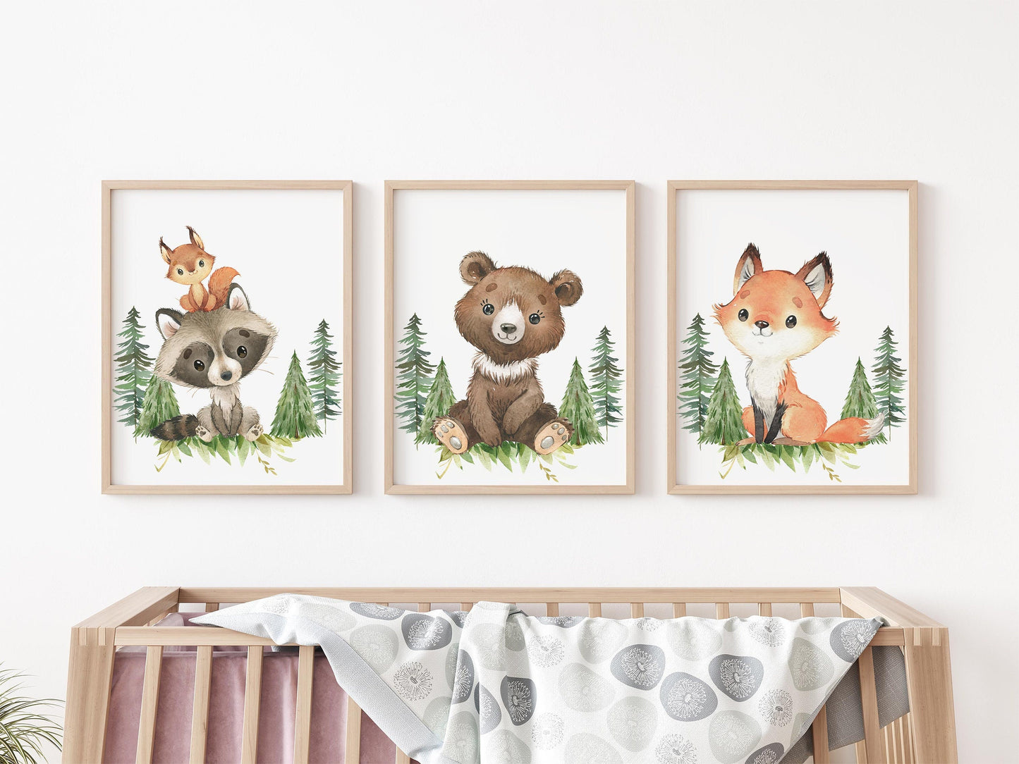 Woodland Nursery Wall Art Poster, 2 Forest Animal Posters, W27