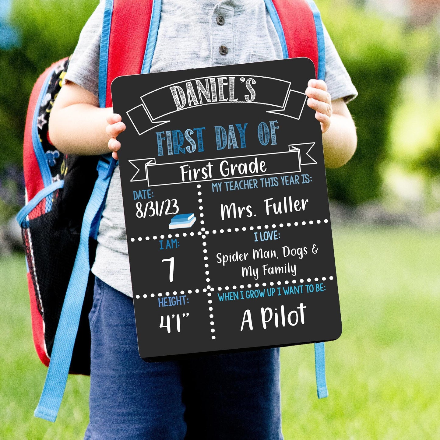 Reusable First and Last Day of School Sign, Blue