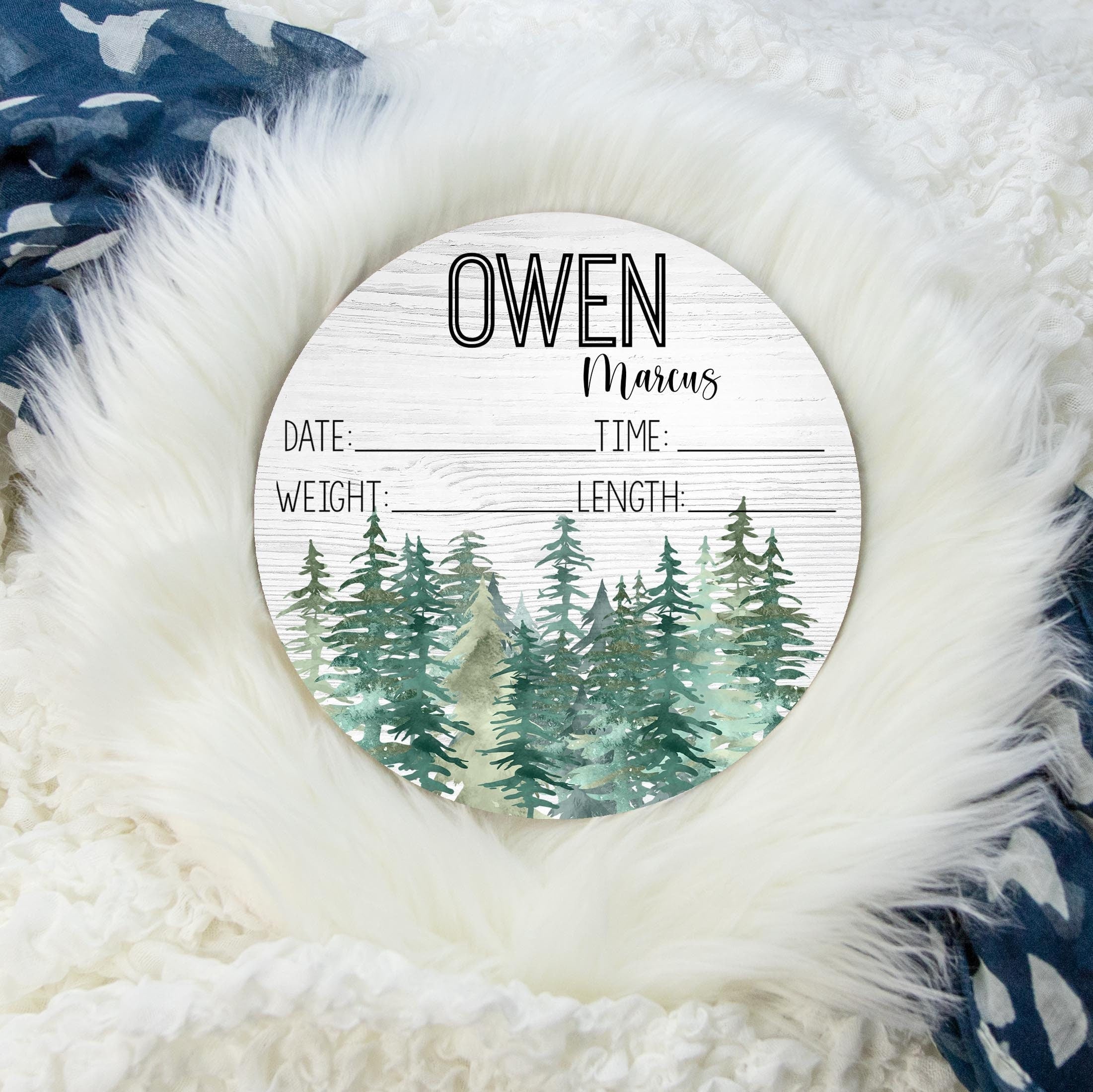 Forest Round Wood Birth Stat Sign – The Little Blue Lion