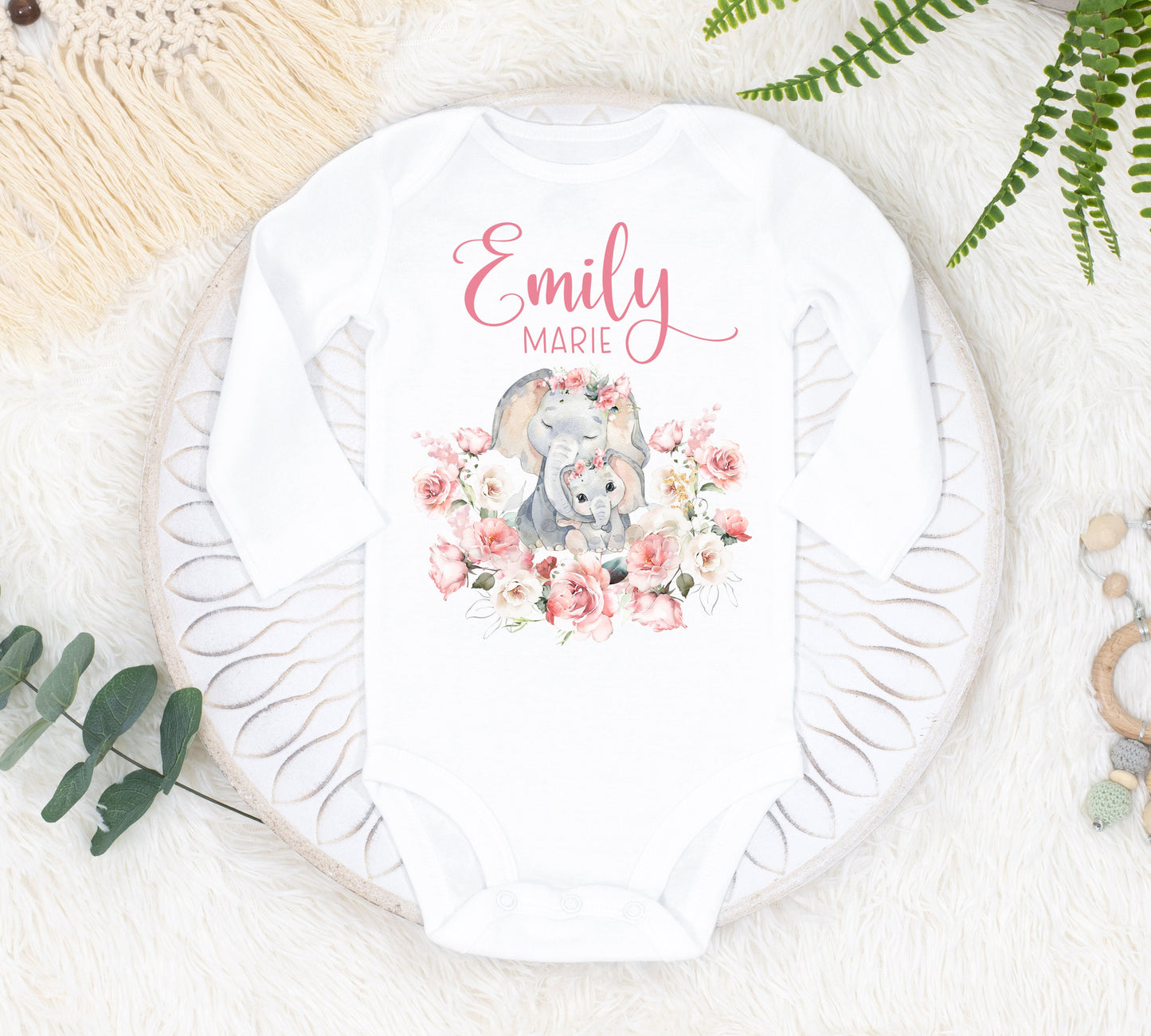 Elephant Baby Bodysuit, Pink S64