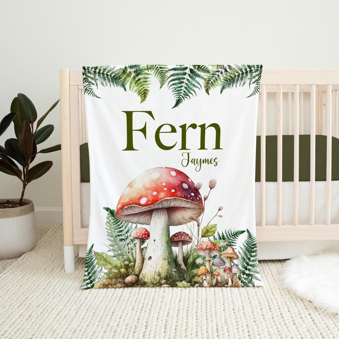 Mushroom and Fern Baby Blanket, Woodland W57