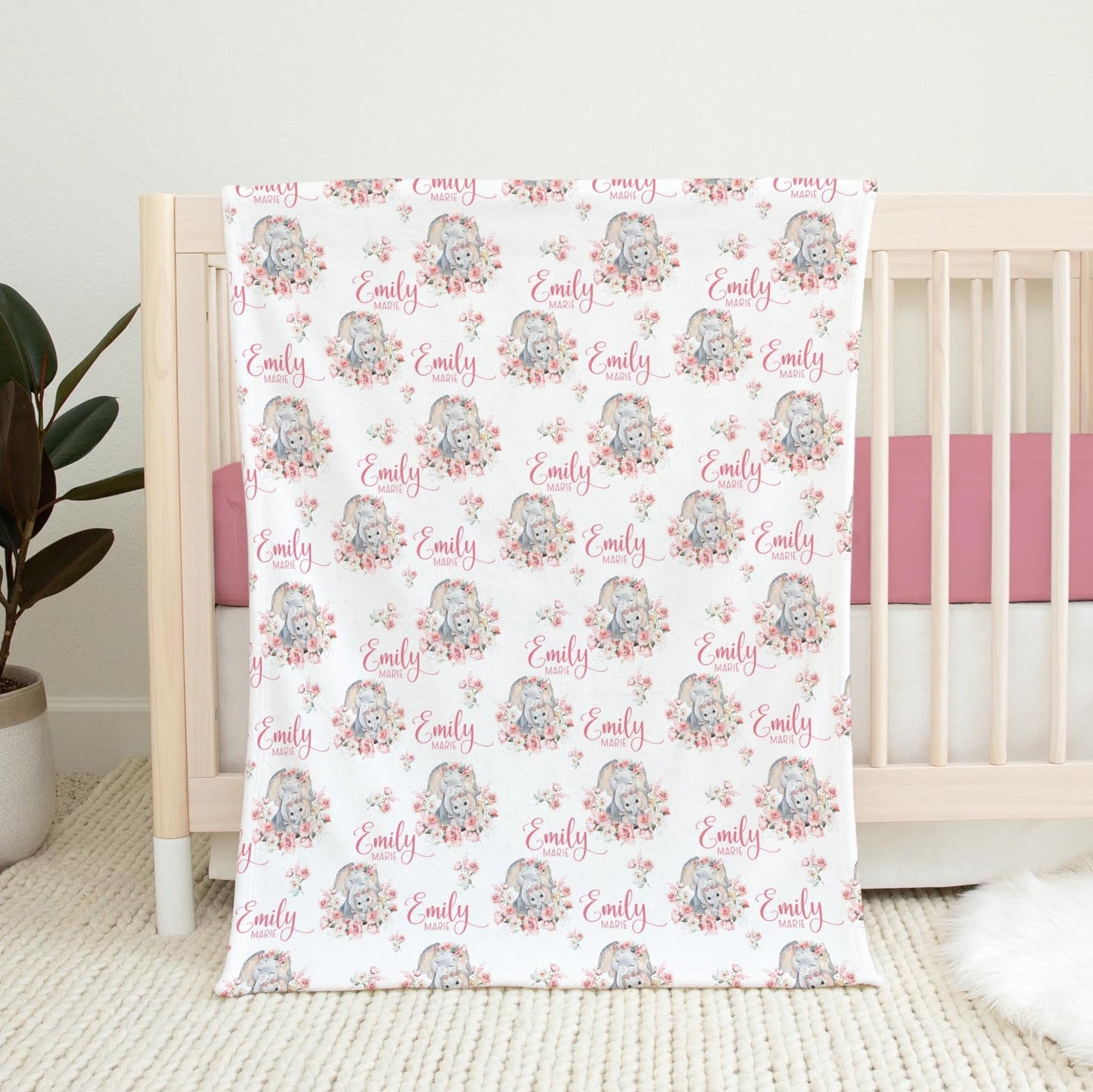 Blush Floral Elephant Swaddle Set, 64