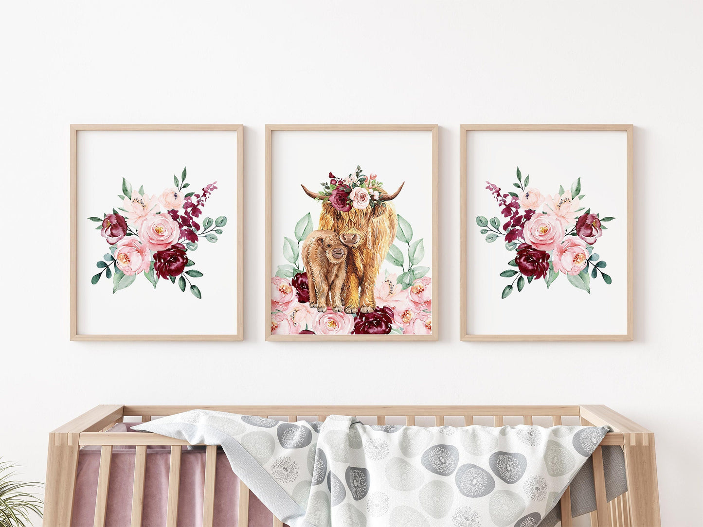 Highland Cow Nursery Wall Art Poster, Girl C19