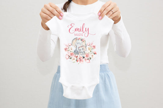 Elephant Baby Bodysuit, Pink S64