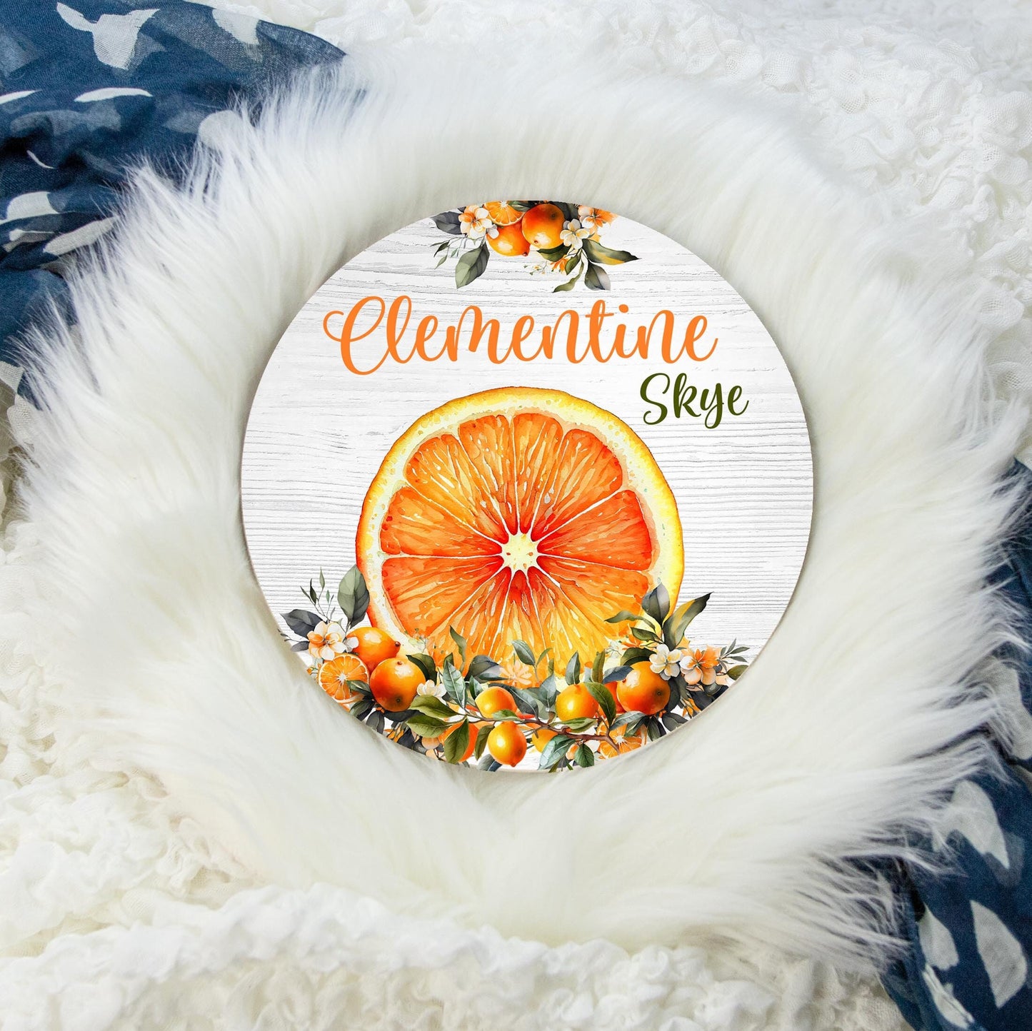 Oranges Round Wood Name Sign, Clementine G65