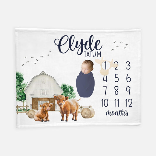 Baby Highland Cow Milestone Blanket, Boy C31