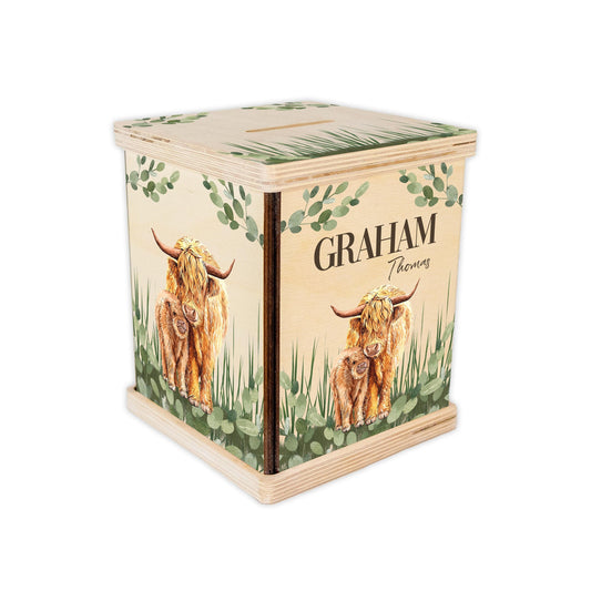 Highland Cow Piggy Bank, Boy C21