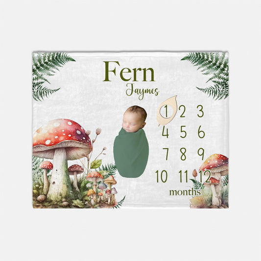 Mushroom and Fern Milestone Blanket, Woodland Boy W57