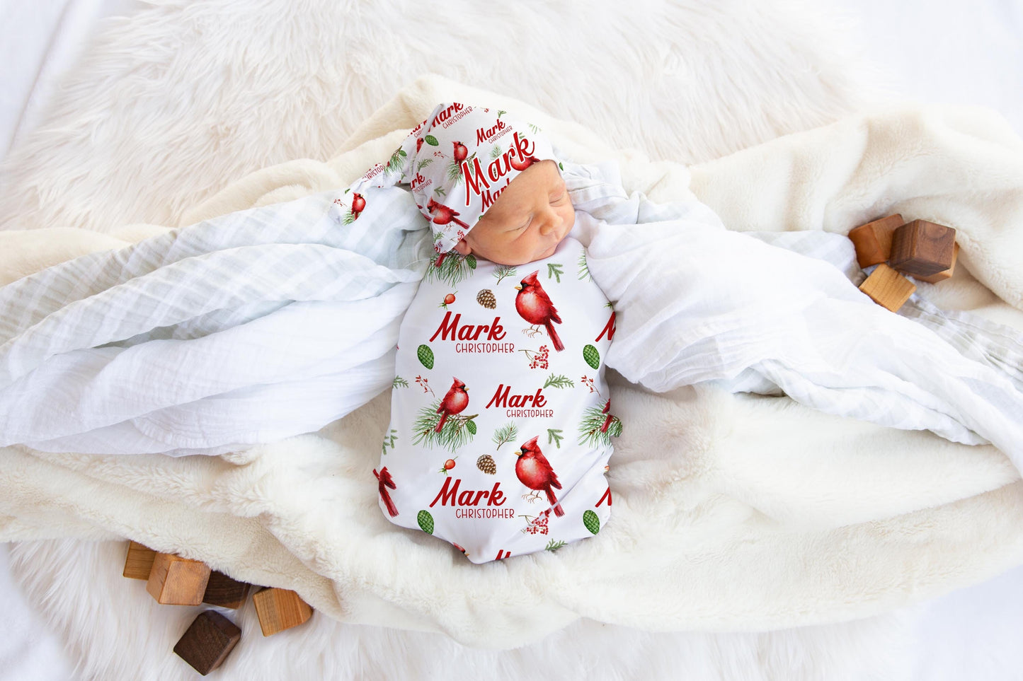 Red Cardinal Bird Swaddle Blanket