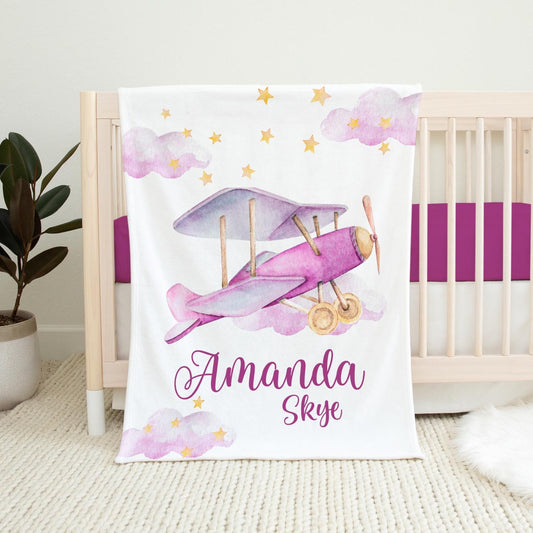 Airplane Baby Blanket, Personalized Baby Blanket, T24