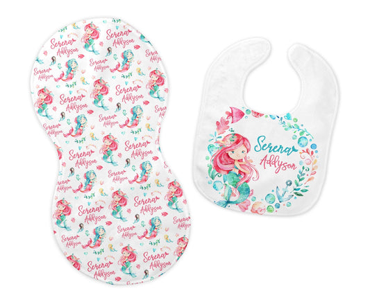 Mermaid Bib and Burp Cloth Set, Under the Sea, O9