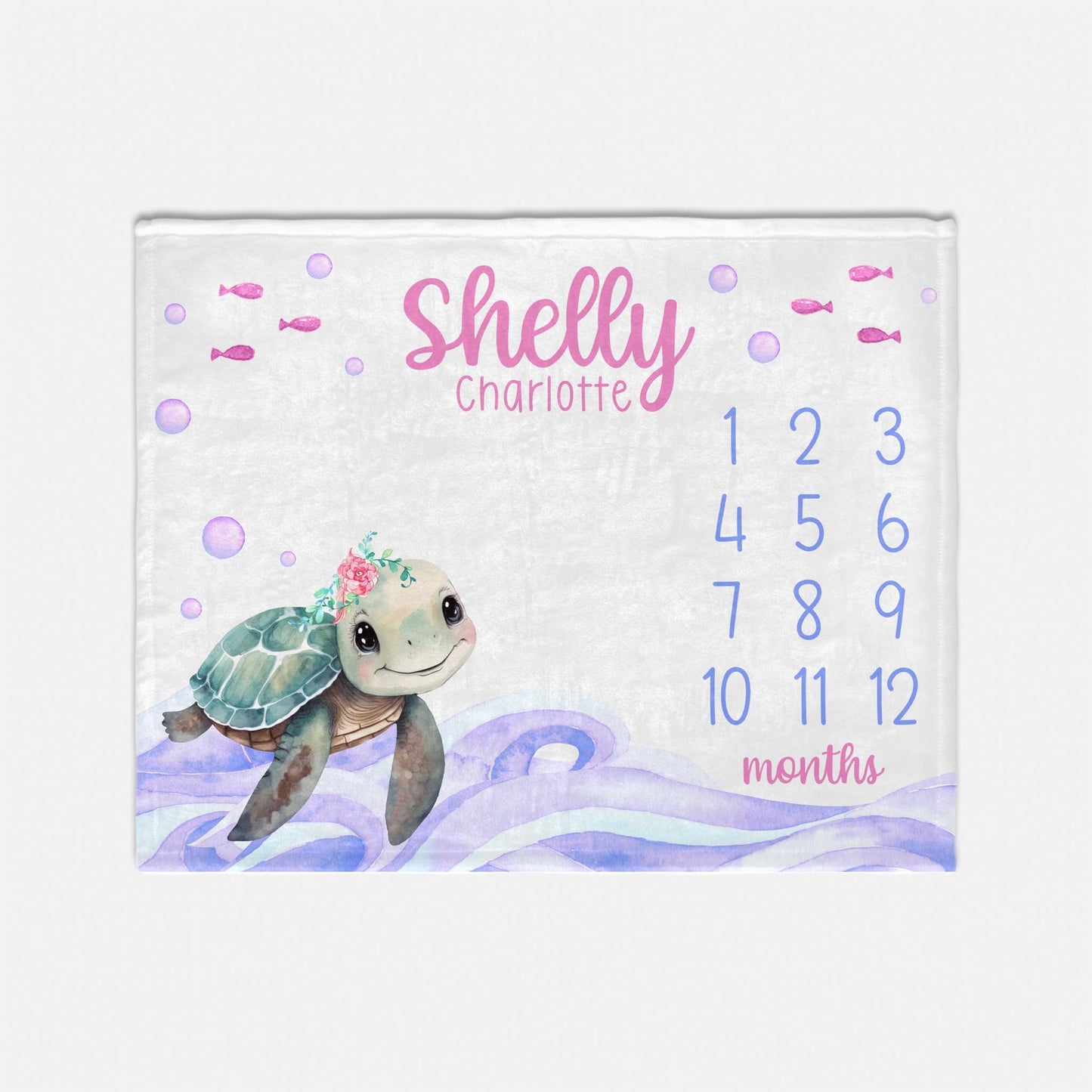 Girl Turtle Milestone Blanket, Ocean Life O33