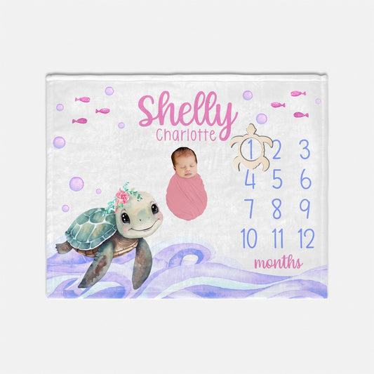 Girl Turtle Milestone Blanket, Ocean Life O33