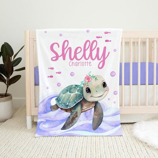 Turtle Girl Blanket, Nautical Nursery, O33