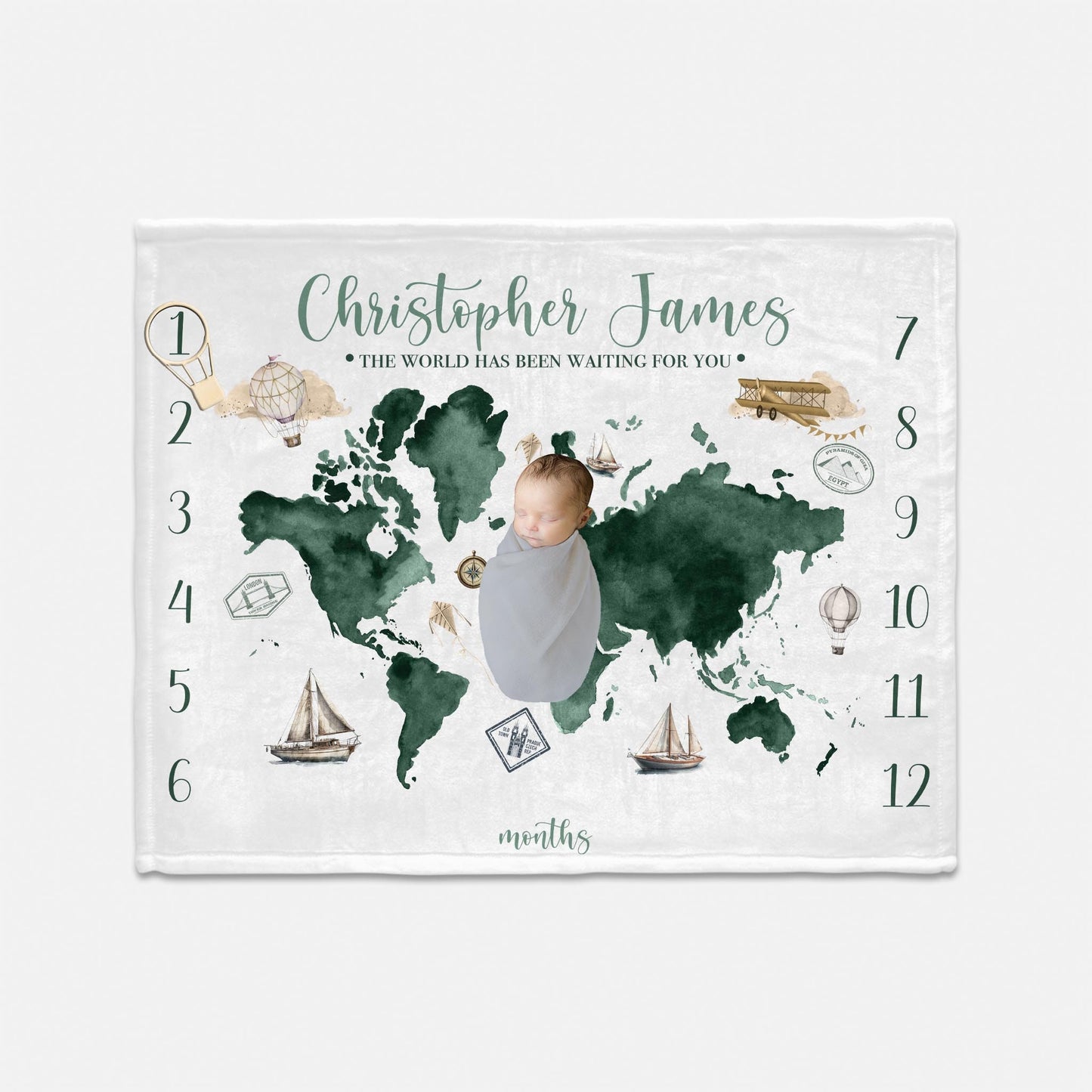 World Map Baby Milestone Blanket, Adventure Travel Baby T65