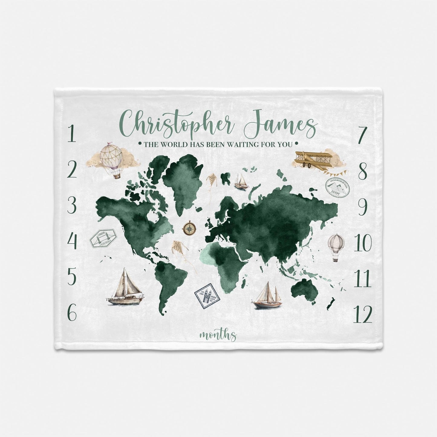 World Map Baby Milestone Blanket, Adventure Travel Baby T65