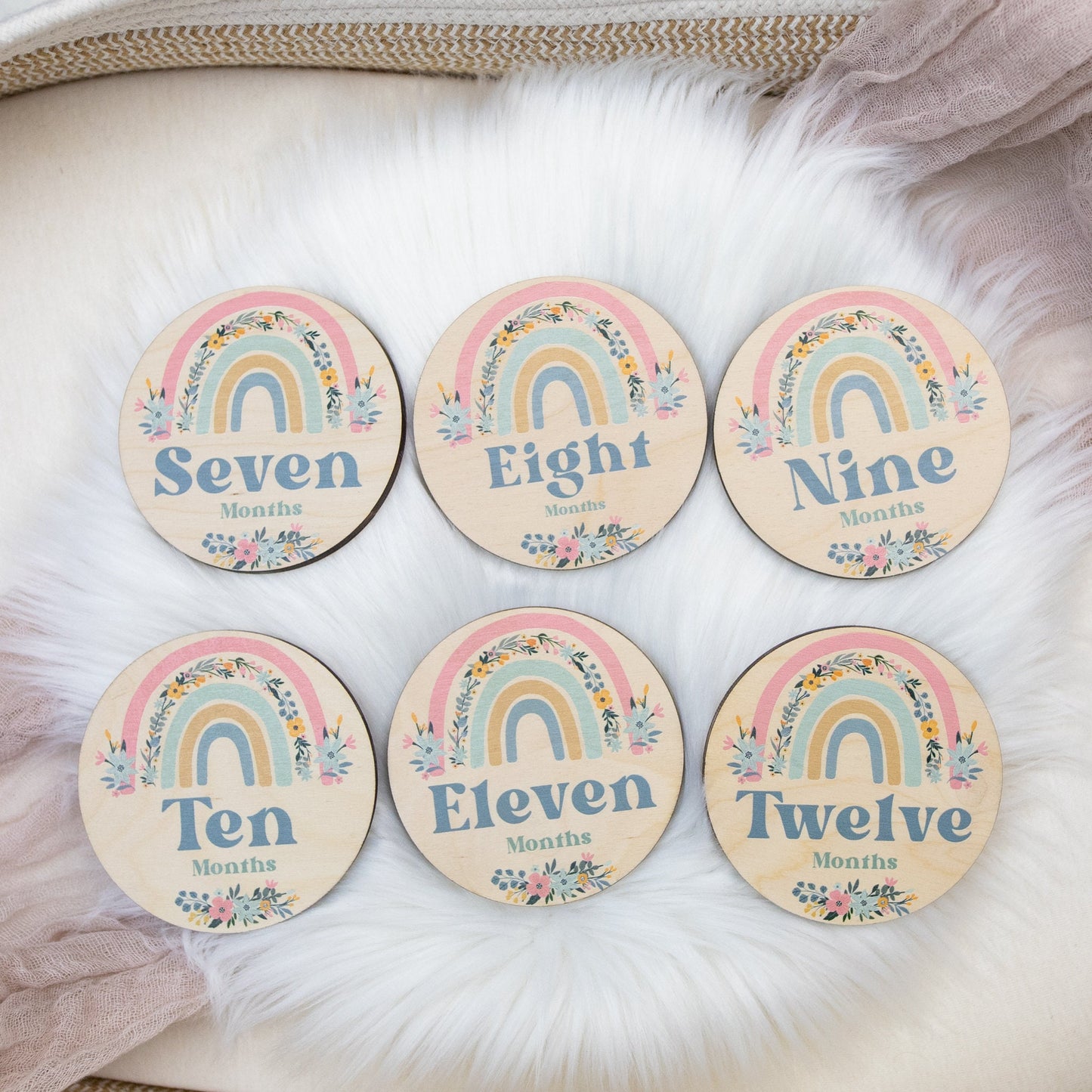 Rainbow Wood Milestone Cards, Boho T32