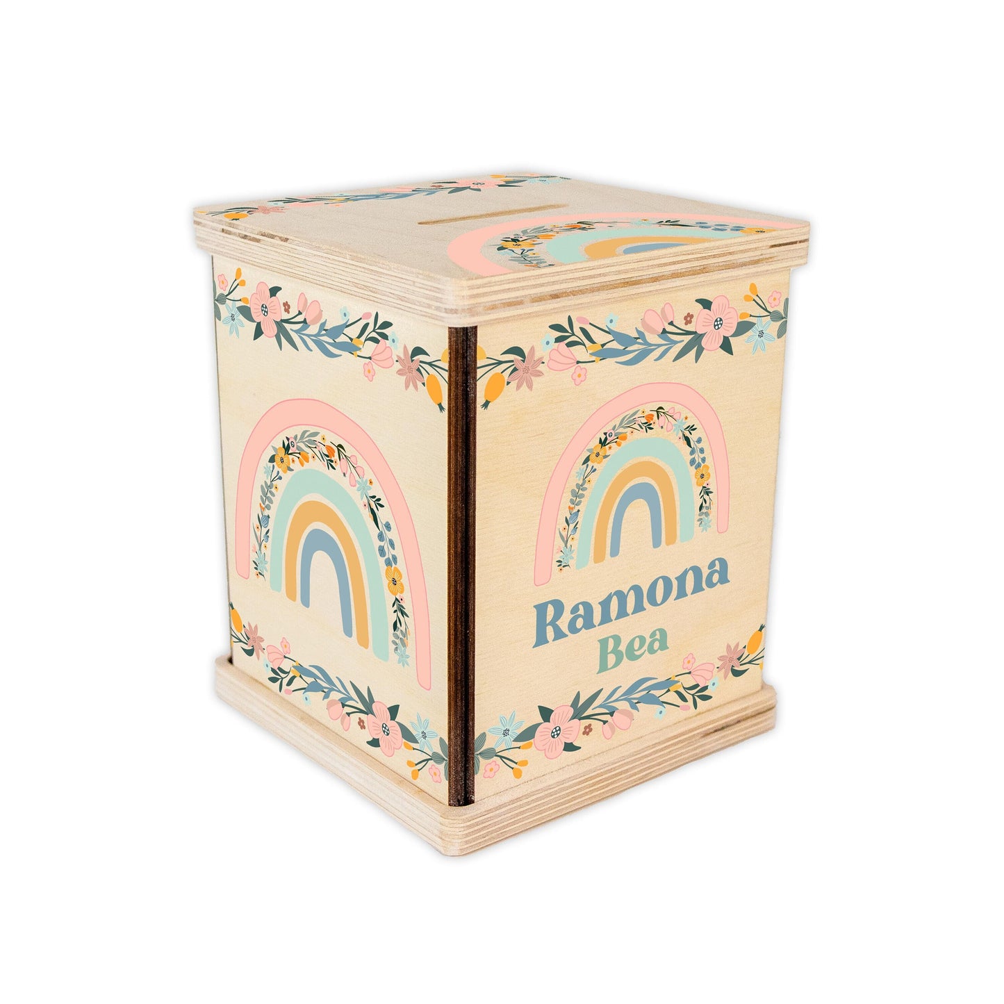 Rainbow Floral Piggy Bank, Boho T32