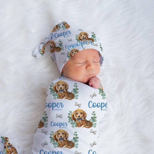 Personalized Boy Dog Baby Swaddle Blanket, B72