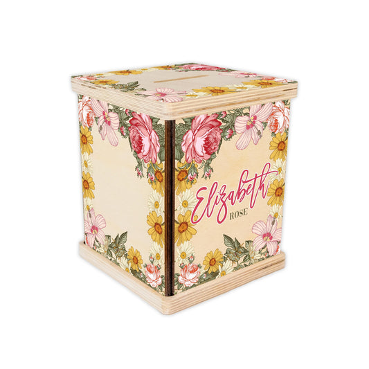 Wild flower Piggy Bank, Boho Coin Bank, F28