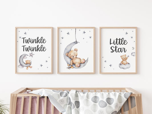 Bear Moon Nursery Wall Art Poster, B28