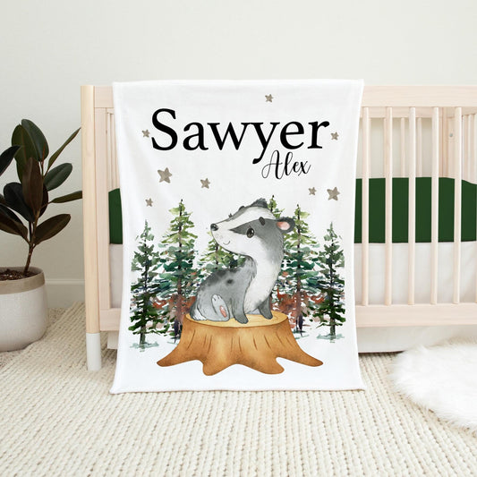 Badger Nursery Baby Blanket, Woodland W59