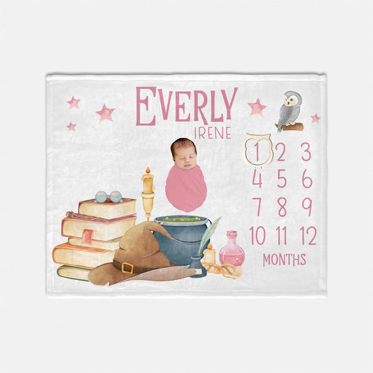 Wizard Baby Milestone Blanket, Girl, Fantasy Nursery Theme B53