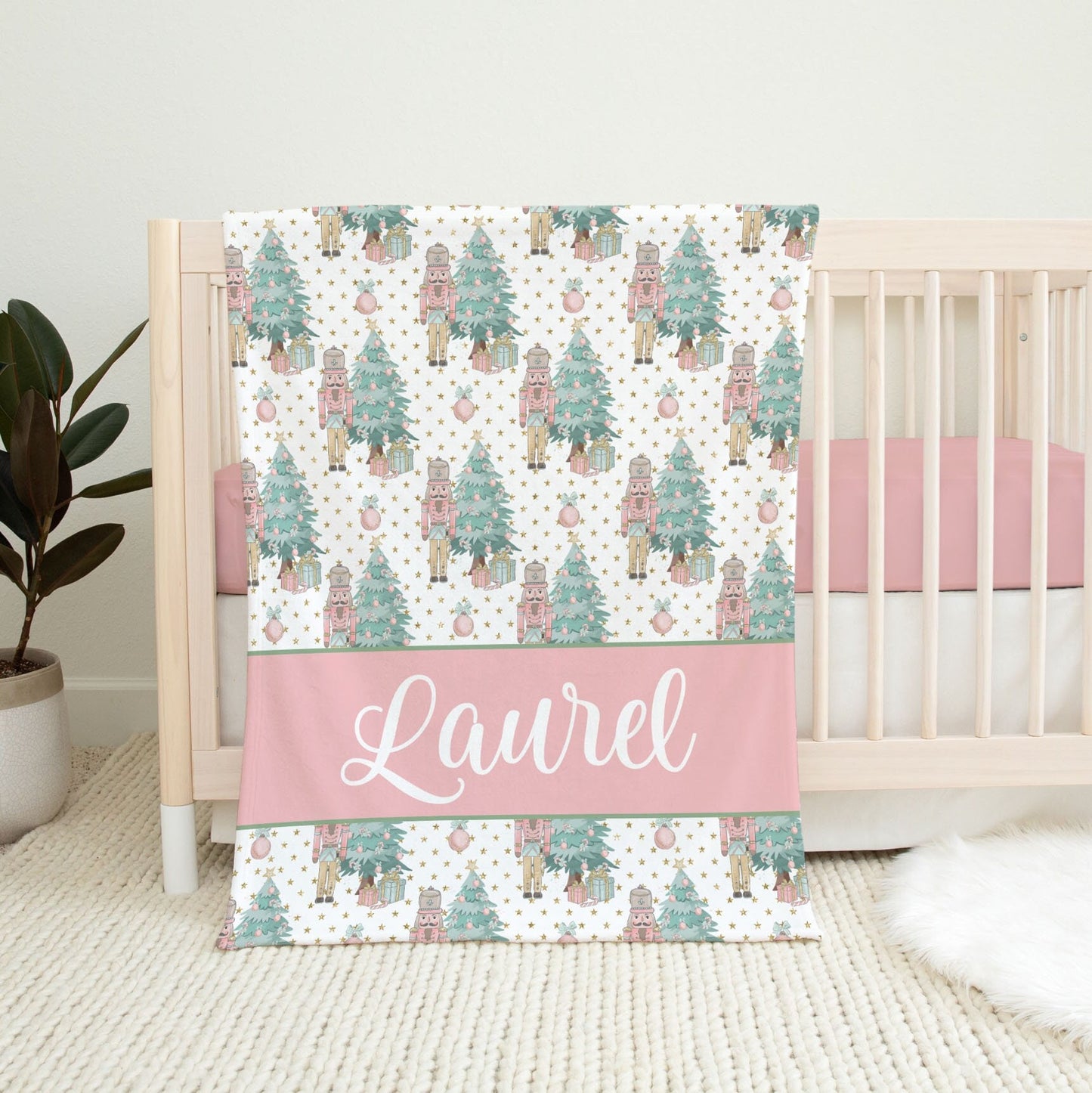 Personalized Girl Nutcracker Christmas Baby Blanket