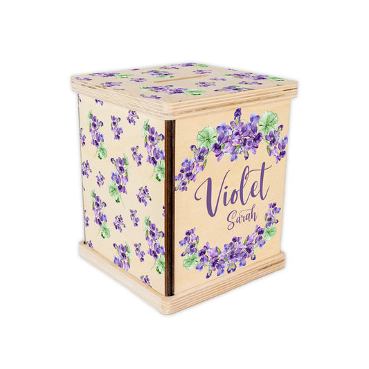 Violets Piggy Bank, Floral Coin Bank, F72