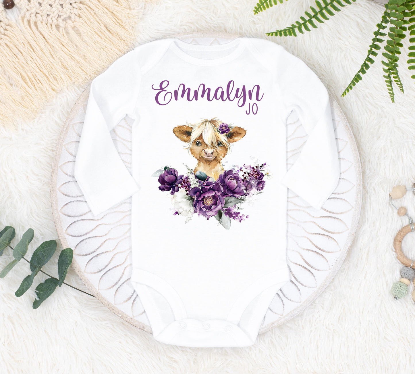 Highland Cow Baby Bodysuit, Girl