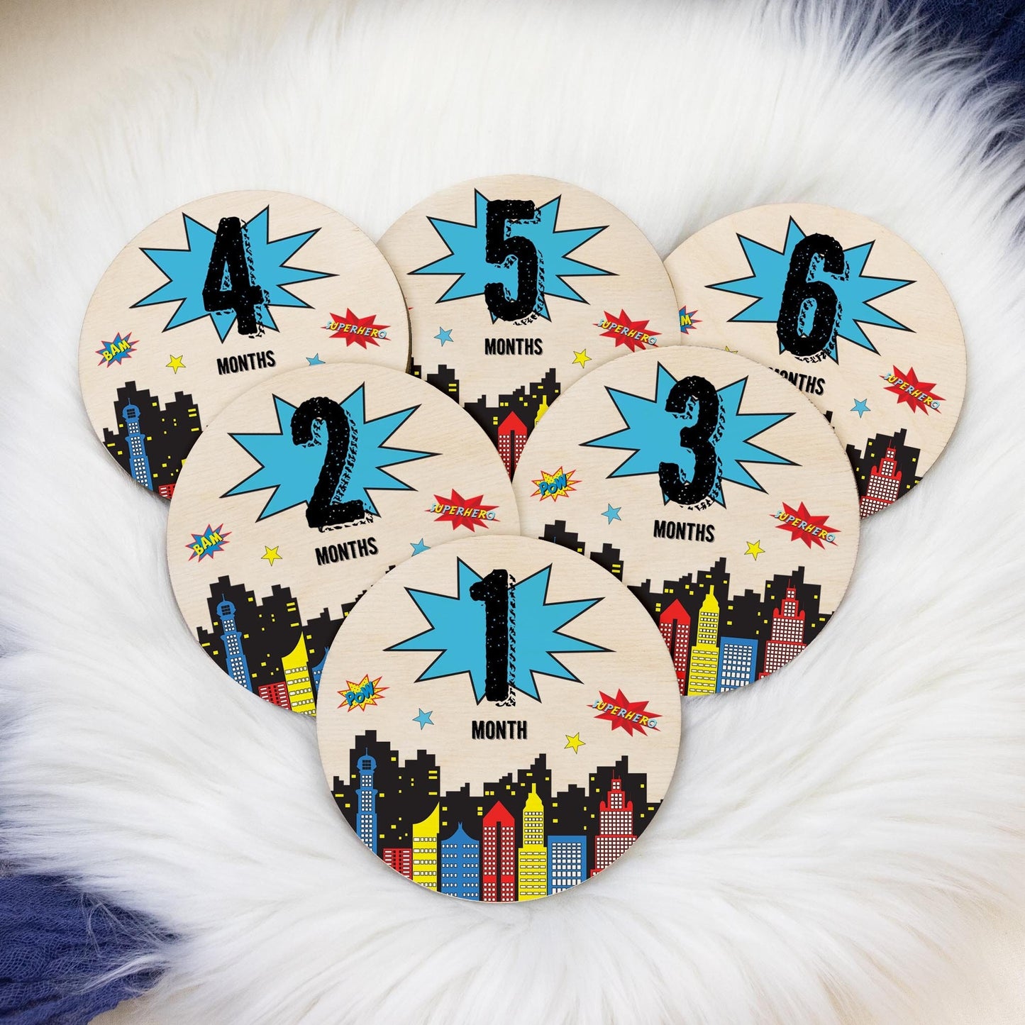 Superhero Milestone Cards, Wood Discs B11