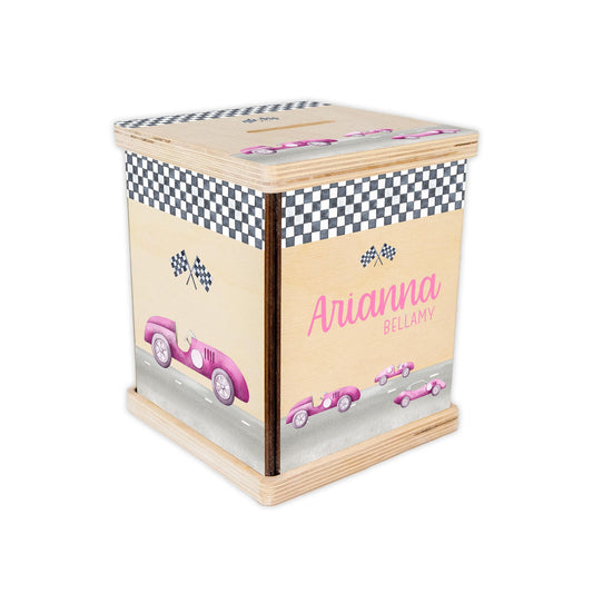 Girl Race Car Piggy Bank, T56