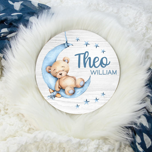 Lullaby Baby Bear Wood Name Sign, Moon B28